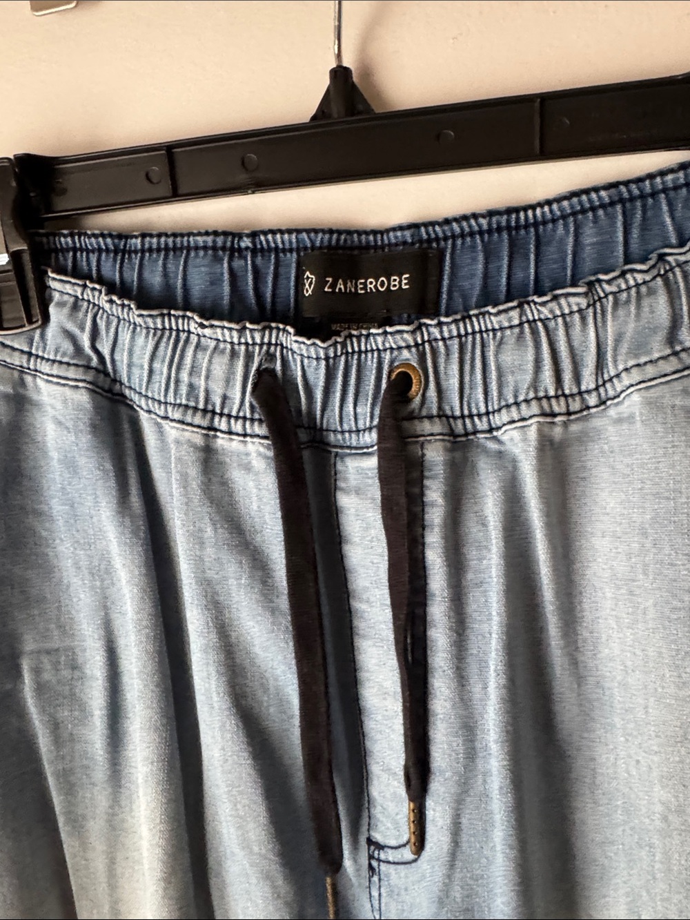 Zanerobe Light Blue Denim Joggers with Black Drawstring